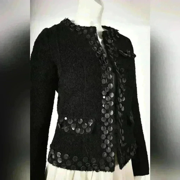 2000s Marc Jacobs Black Persian  Lamb Astrakhan Leather Sequin Jacket 4US Small - Picture 4 of 8